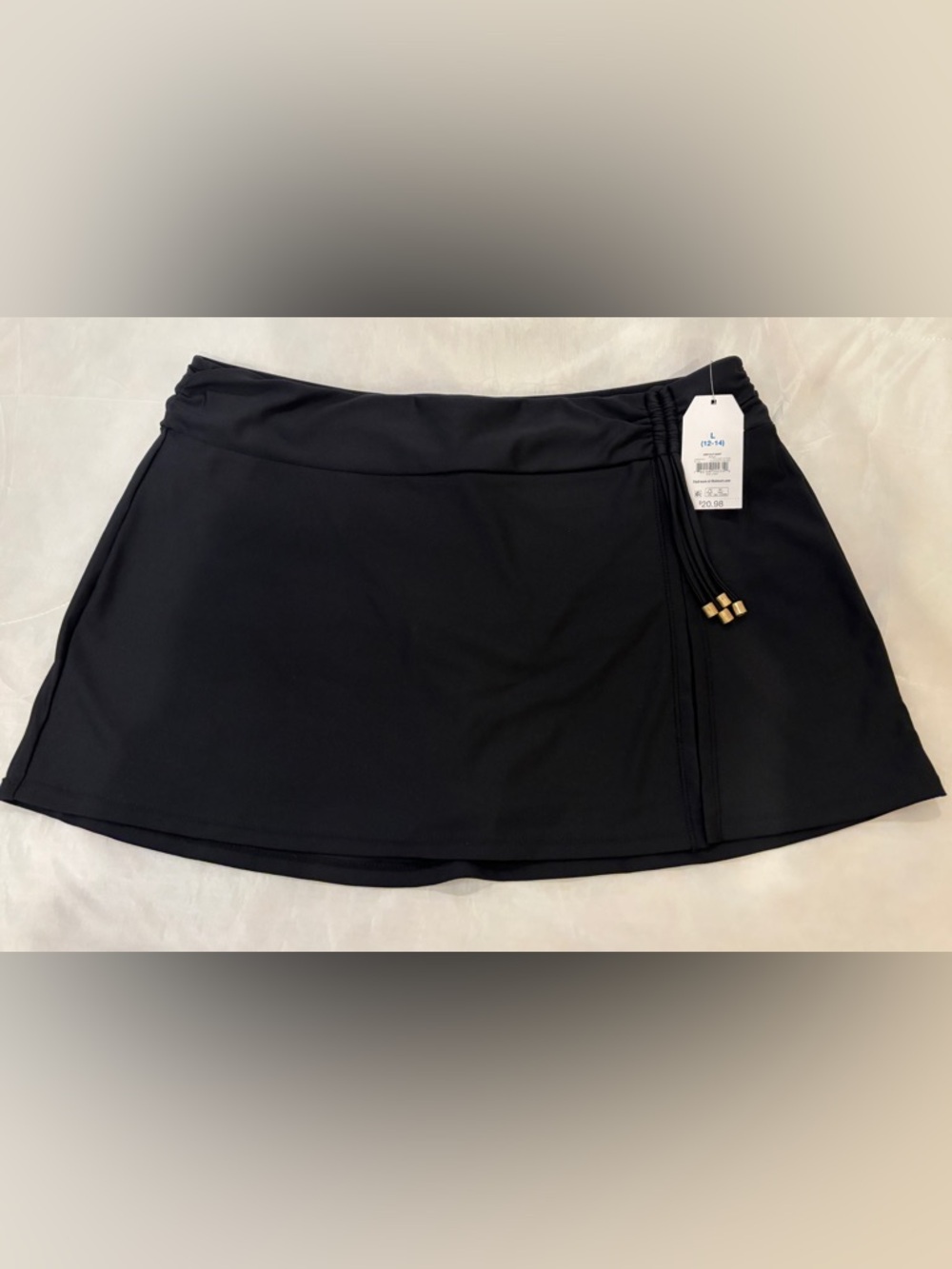 Time and Tru Black Swim Skirt with Gold Bead Drawstrings